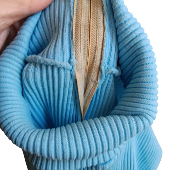 Medium Vintage Single Stitch Turtleneck Sweater Top Ribbed Baby Blue Back Zipper - Picture 7 of 7